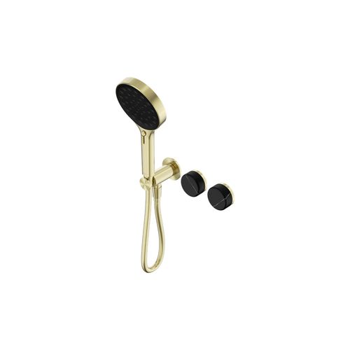 Serenity Shower System Marquina Black Handle And Serenity Hand Shower Brushed Gold