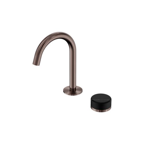 Serenity Basin Mixer Arc Spout Marquina Black Handle Brushed Bronze