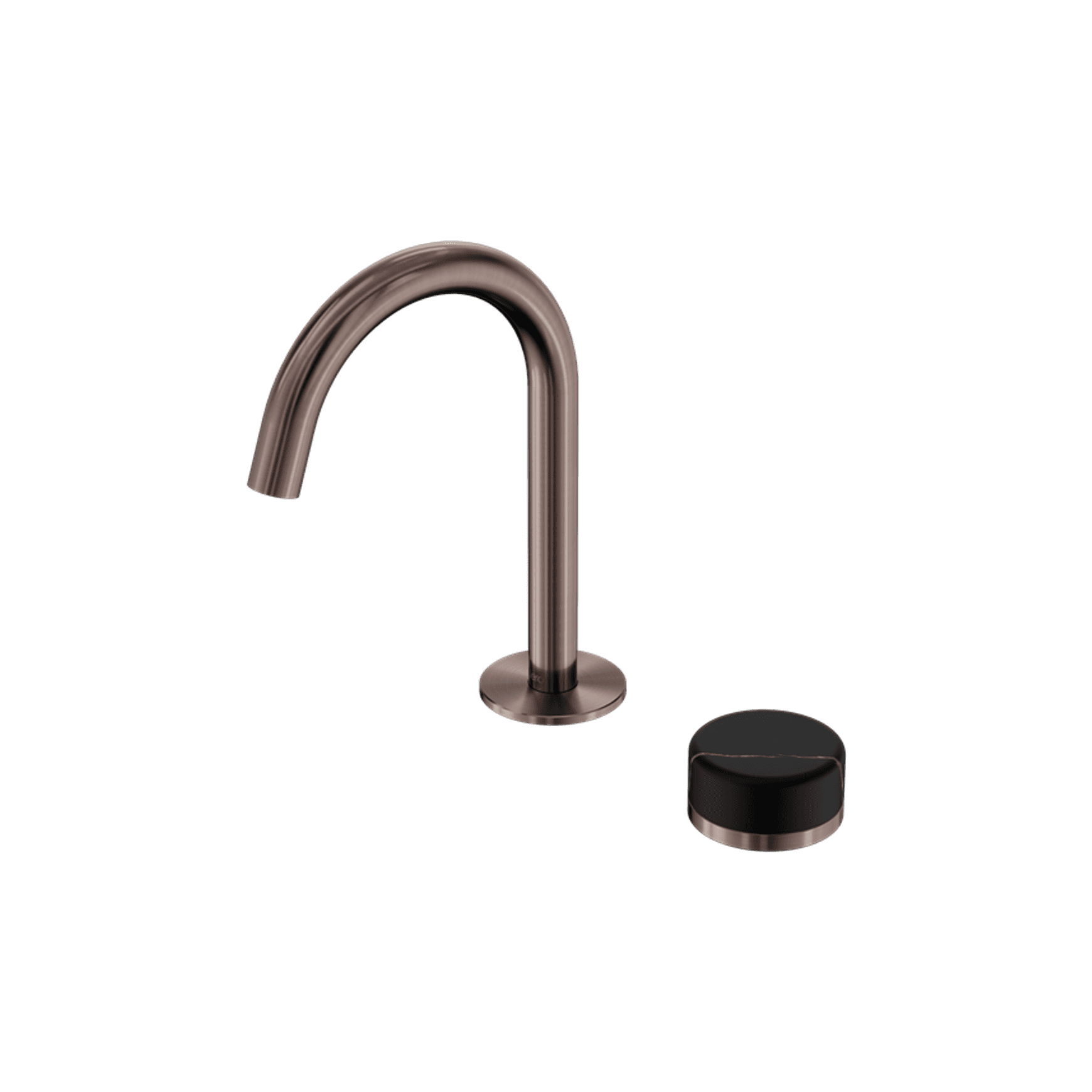 Serenity Basin Mixer Arc Spout Marquina Black Handle Brushed Bronze