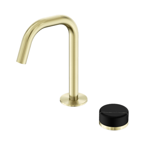 Serenity Basin Mixer Edge Spout Marquina Black Handle Brushed Gold