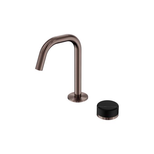 Serenity Basin Mixer Edge Spout Marquina Black Handle Brushed Bronze