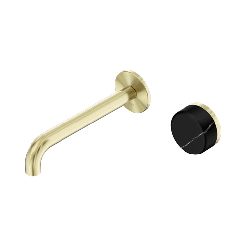 Serenity Wall Basin Mixer 185mm Spout Marquina Black Handle Brushed Gold
