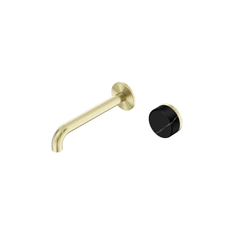 Serenity Wall Basin Mixer 185mm Spout Marquina Black Handle Brushed Gold