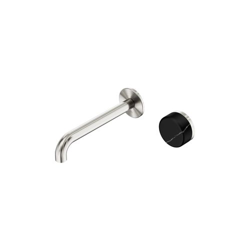 Serenity Wall Basin Mixer 160mm Spout Marquina Black Handle Brushed Nickel