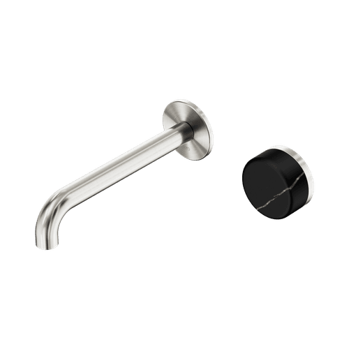 Serenity Wall Basin Mixer 160mm Spout Marquina Black Handle Brushed Nickel