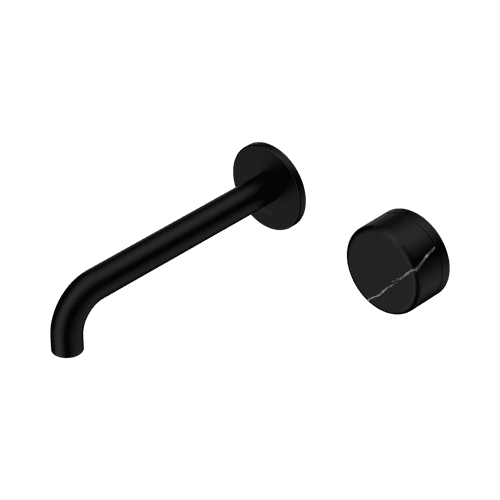 Serenity Wall Basin Mixer 220mm Spout Marquina Black Handle Matte Black