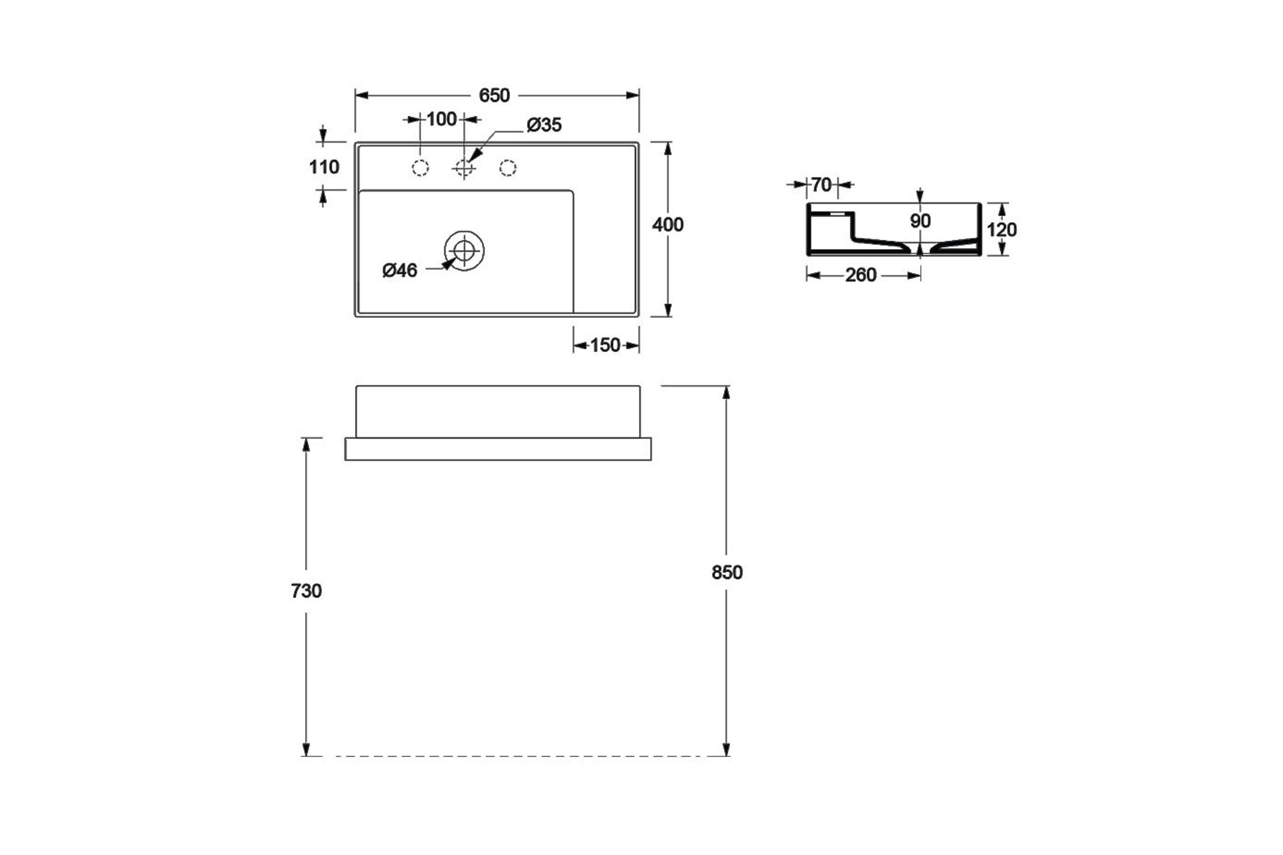 Hide Basin dimensions
