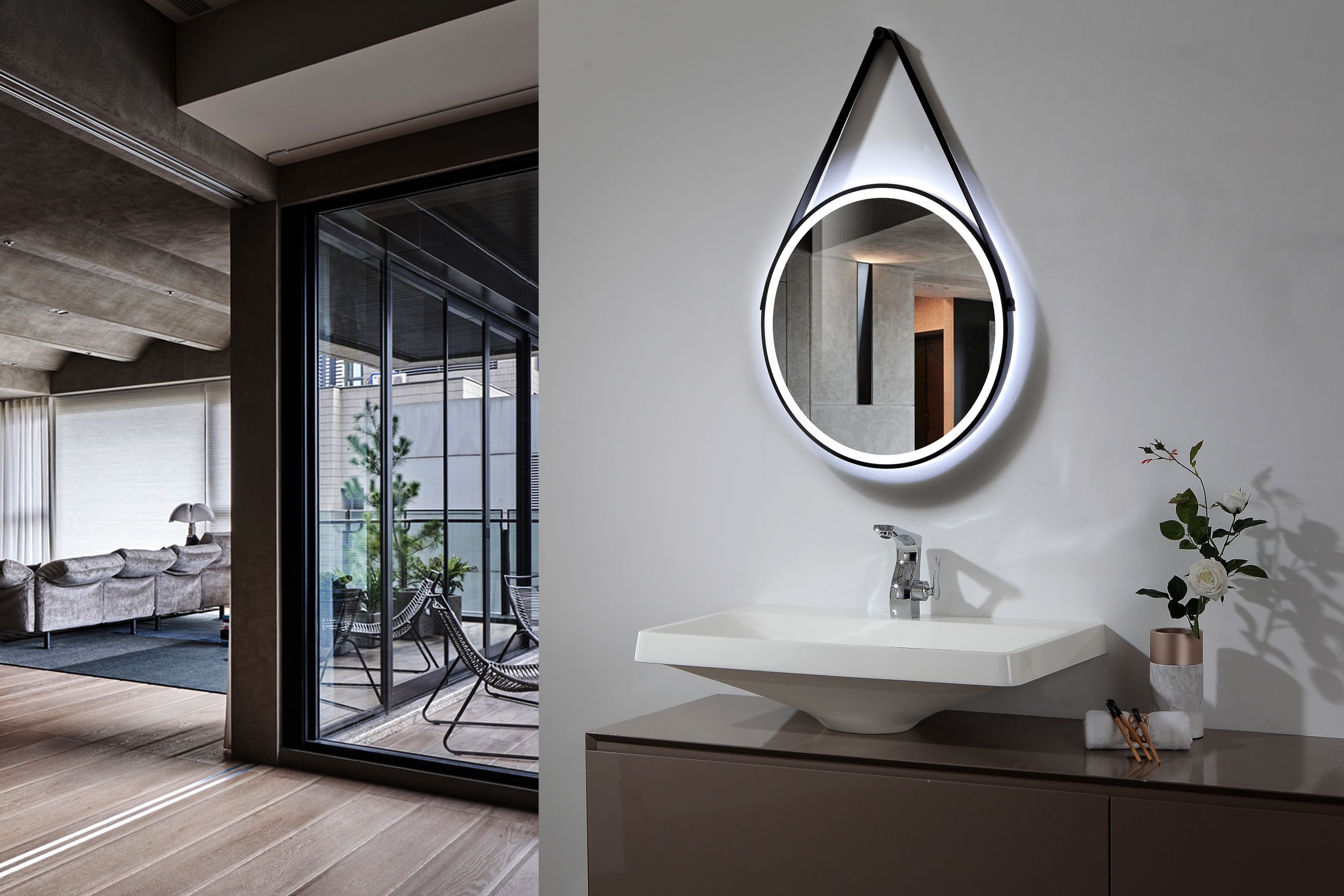 LED Decorative Round Strap Mirror with Demister