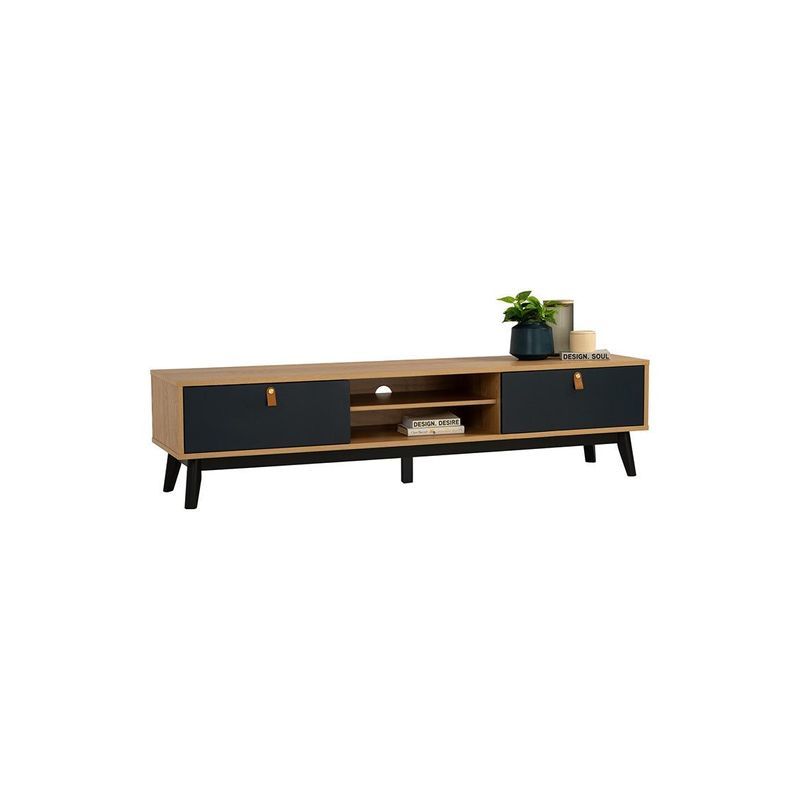 CASTOR Entertainment TV Unit 180cm - Natural, Navy Blue & Black