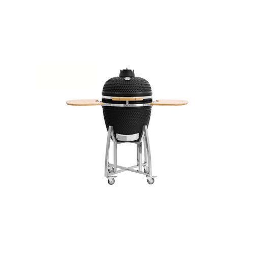 21-Inch Kamado Ceramic Charcoal Grill With Silver Rolling Cart