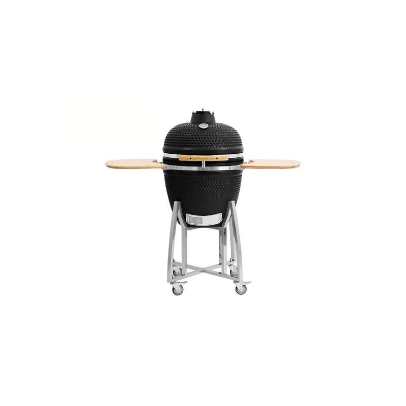 21-Inch Kamado Ceramic Charcoal Grill With Silver Rolling Cart