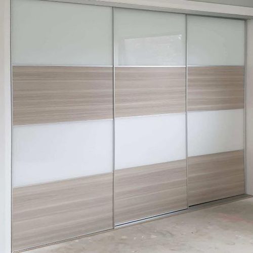 4 Divisions White Acrylic and Colour Melamine Sliding Door With Double Tracks