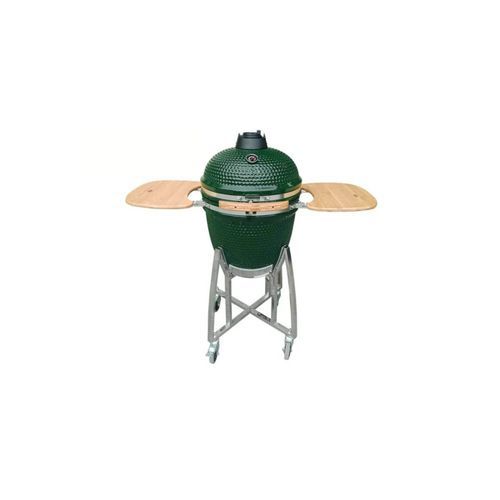 21-Inch Kamado Ceramic Charcoal Grill With Silver Rolling Cart