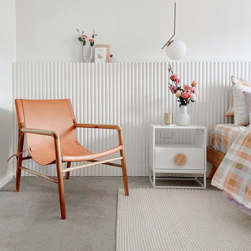 Norah Leather Sling Armchair | Teak & Natural Tan