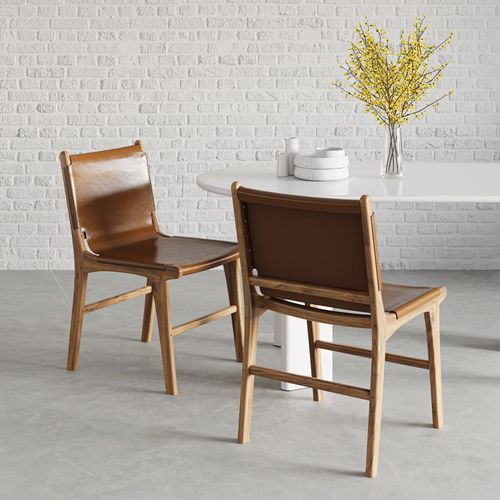 Lazie Leather Sling Dining Chairs | Set of 2 | Coco Tan