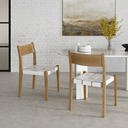 Laine Wide Leather Stackable Dining Chairs | Set of 2 | White