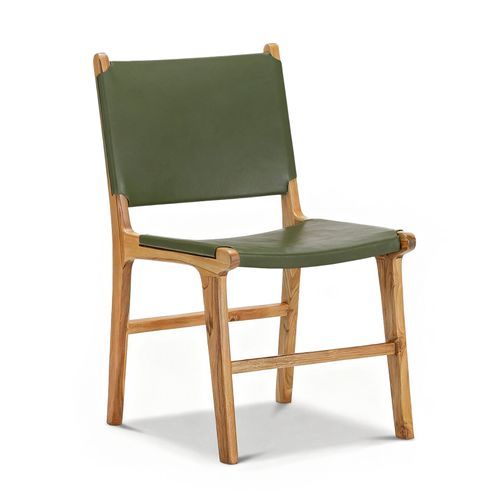 Casey Set of 2 Flat Leather Dining Chair | Olive Green