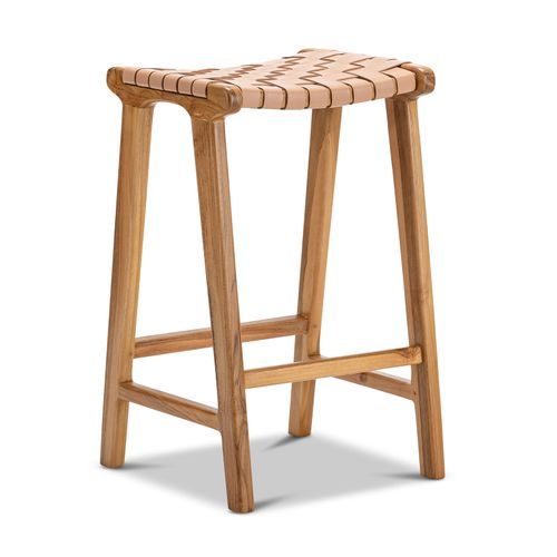 Casey Woven Leather Barstool | 66cm | Nude Tan