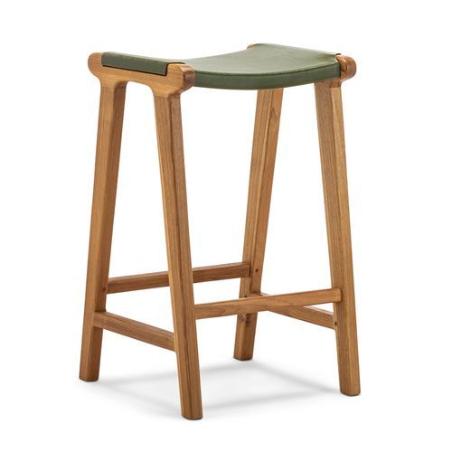 Casey 67cm Flat Leather Barstool | Olive Green