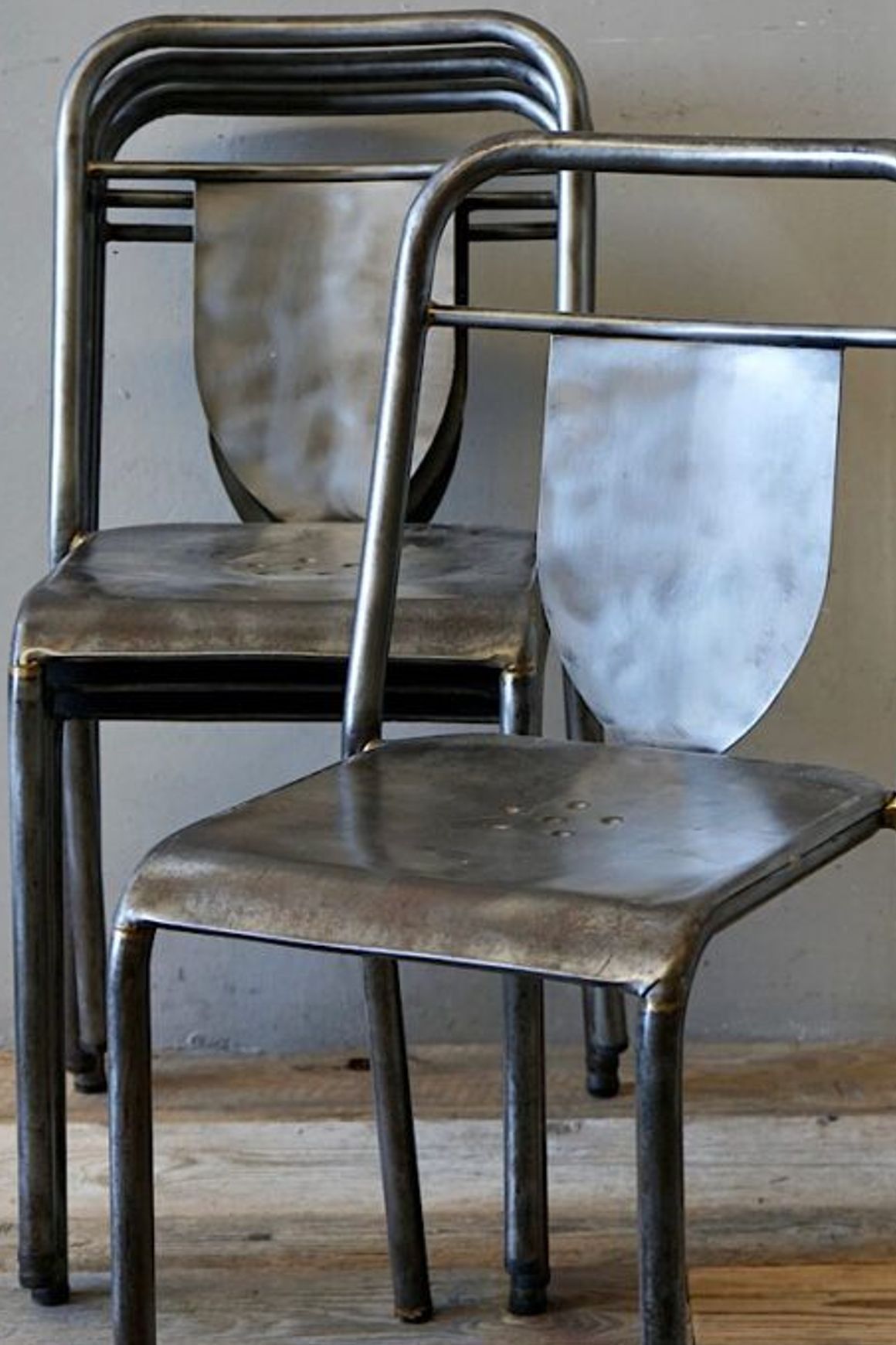 Set of 4 French Industrial Steel Chairs