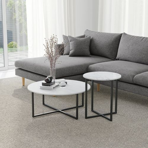 Ellie Marble Round Coffee Table | White & Black