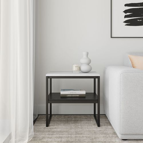 Ebonie White Marble Square Side Table | Black