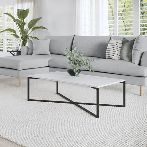 Ellie White Marble Rectangular Coffee Table | Black