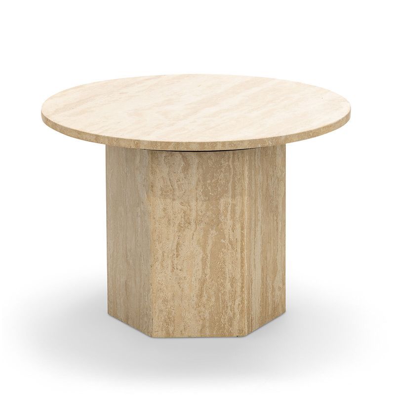 Hexica 60cm Round Coffee Table | Cream Travertine