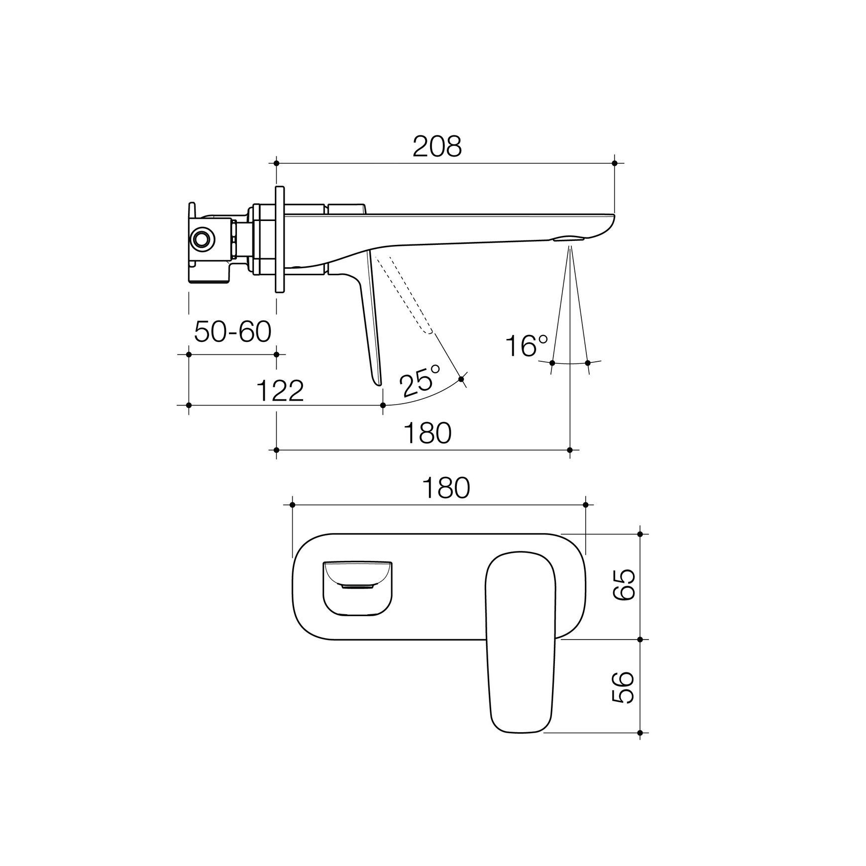 Contura II Wall Basin/Bath Mixer 180mm