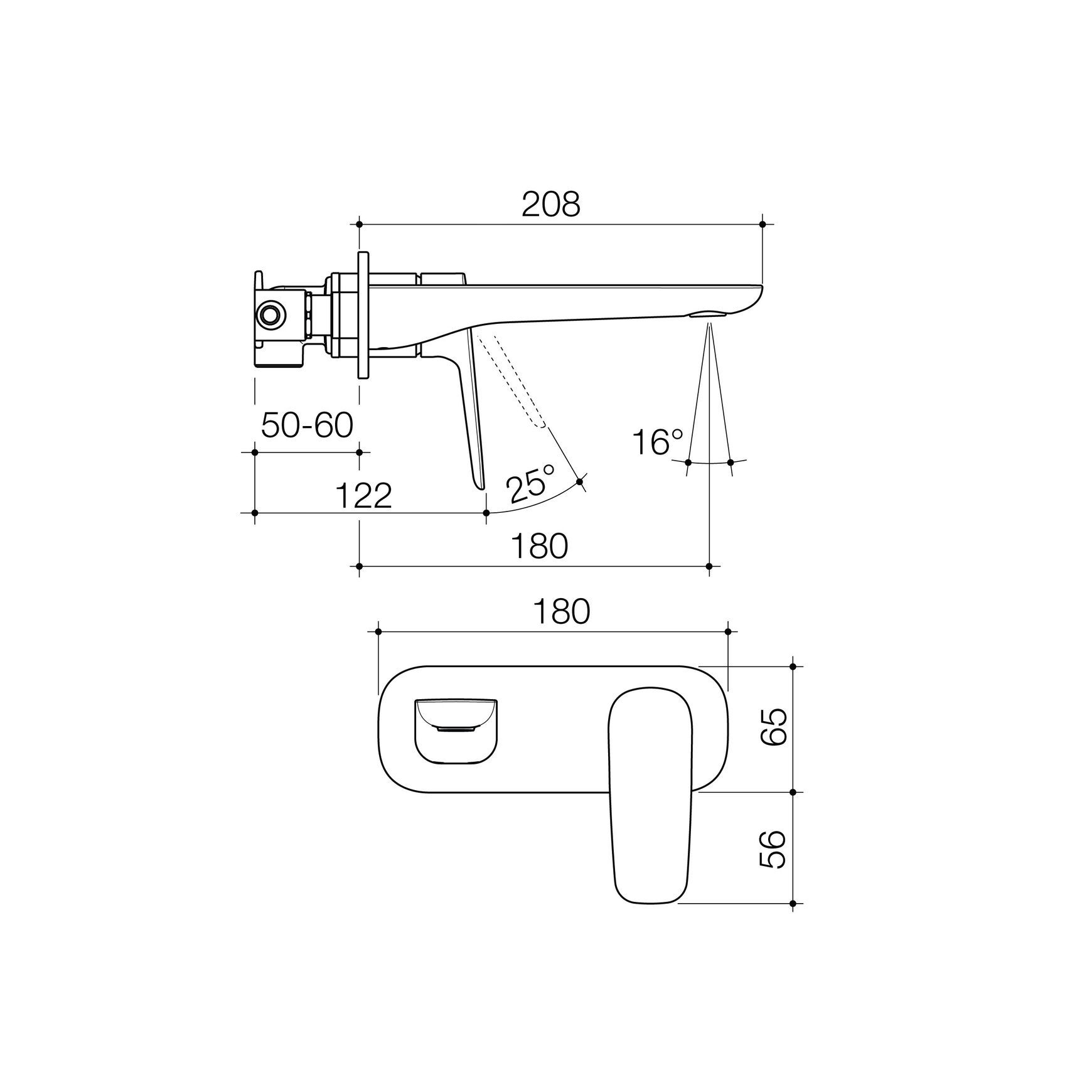 Contura II Wall Basin/Bath Mixer 180mm