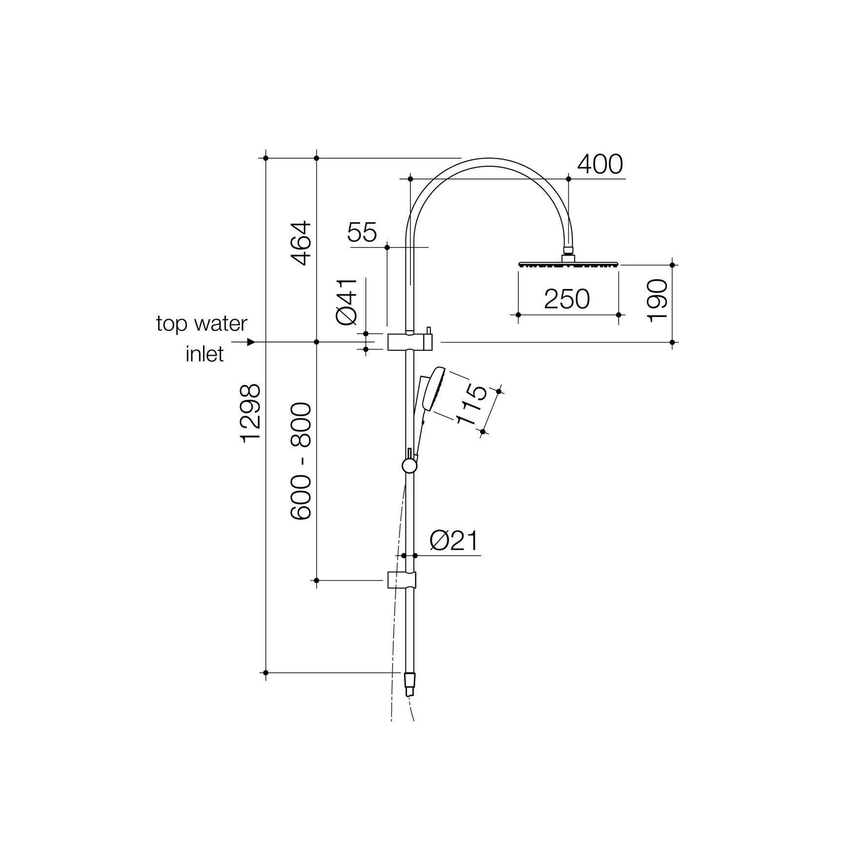 Contura II Rail Shower with Overhead