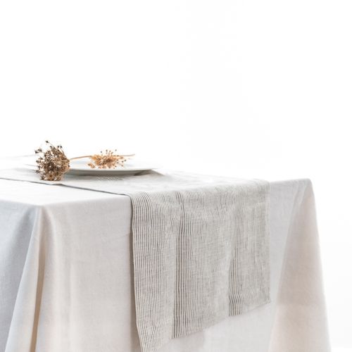 100% French Flax Linen Table Runner-Charcoal Pinstripe
