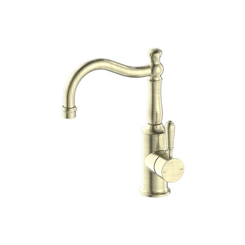 York Basin Mixer Hook Spout With Metal Lever Aged Brass