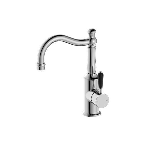 York Basin Mixer Hook Spout With Black Porcelain Lever Chrome
