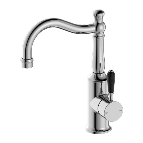 York Basin Mixer Hook Spout With Black Porcelain Lever Chrome