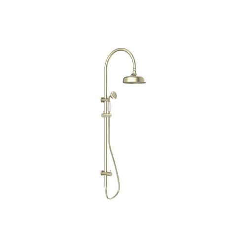 York Twin Shower With White Porcelain Hand Shower Aged Brass