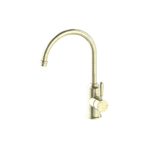York Kitchen Mixer Gooseneck Spout With Metal Lever Aged Brass