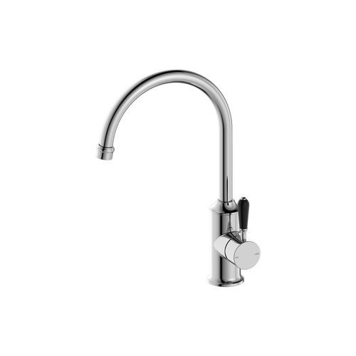 York Kitchen Mixer Gooseneck Spout With Black Porcelain Lever Chrome