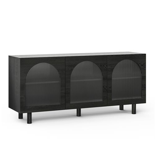 Cove 3 Door Fluted Glass Arch Sideboard Buffet | Black Oak