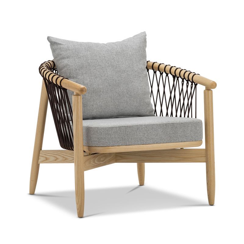 Tait Solid Ashwood Woven Rope Lounge Armchair | Natural & Grey