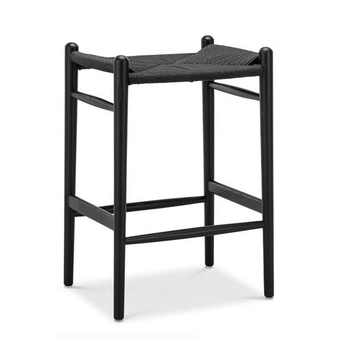 Arche Solid Ashwood Woven Cord Barstool | Black