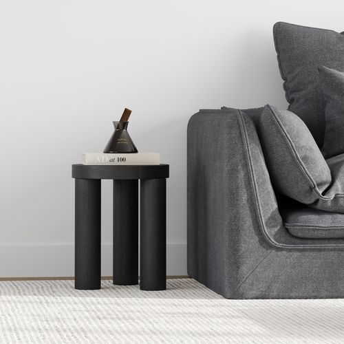 Nomad Round Solid Oak Side Table Stool | Black