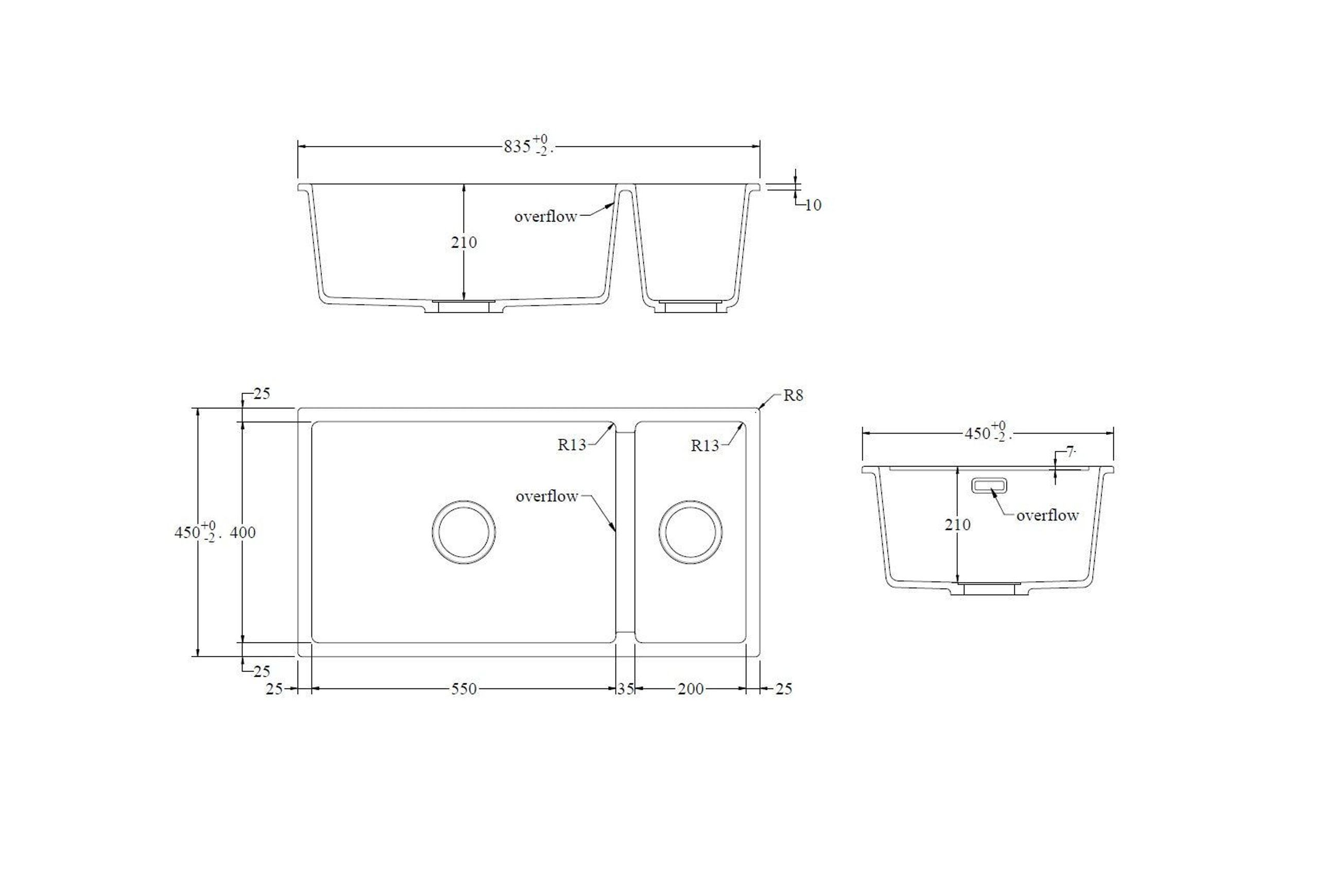 Aura 750 (550+200) Double Bowl Granite Sink