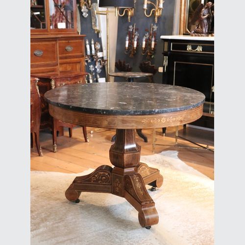 Antique Charles X Pedestal Table In Inlaid Rosewood