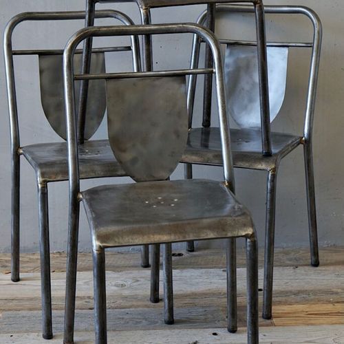 Set of 4 French Industrial Steel Chairs