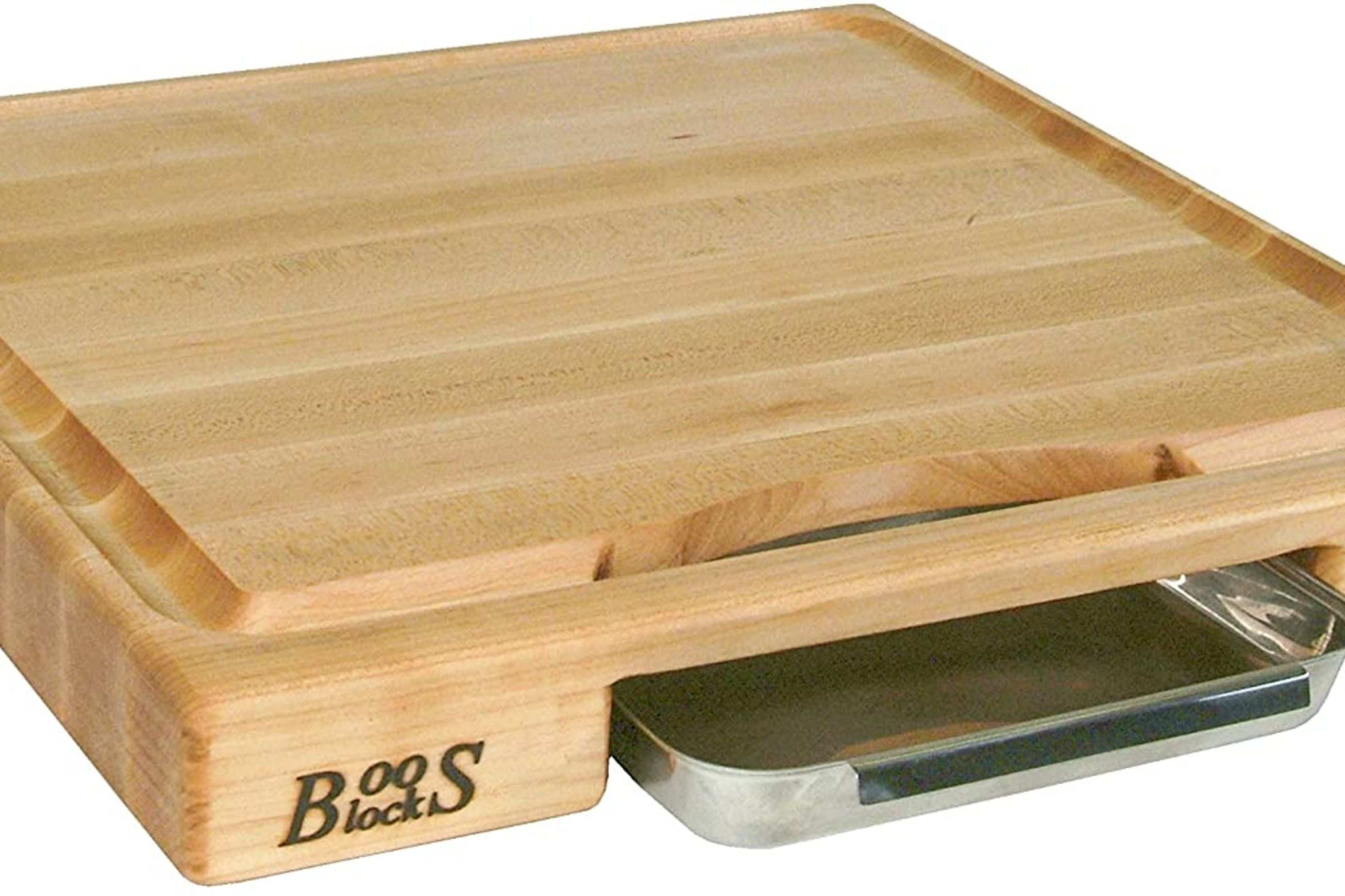 Boos Block Newton Prep Master Maple Wood Reversible Cutting Board with Juice Groove & Pan - 45cm x 45cm x 6cm