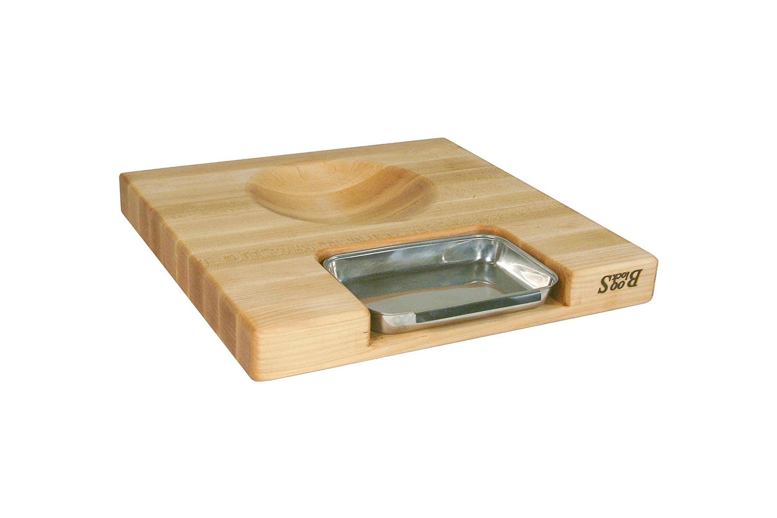 Boos Block Newton Prep Master Maple Wood Reversible Cutting Board with Juice Groove & Pan - 45cm x 45cm x 6cm