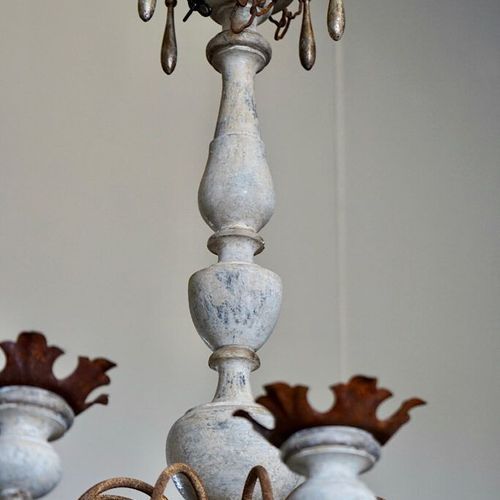 Italian Painted Wood & Iron Chandelier