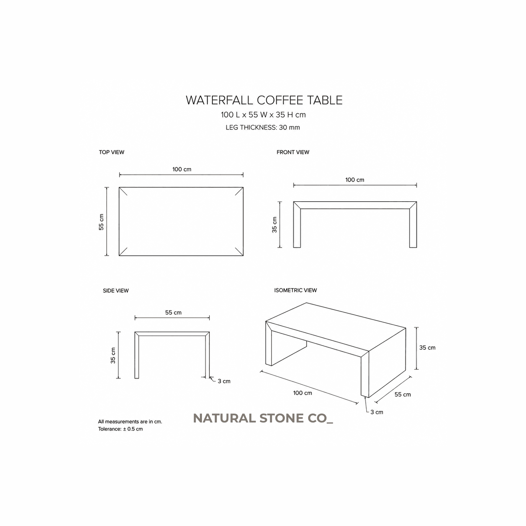 Waterfall Coffee Table - Vein Cut Travertine