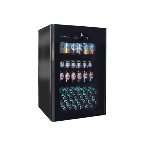 Artusi 100L Freestanding Bar Fridge/ Beverage Centre - Black Glass Door
